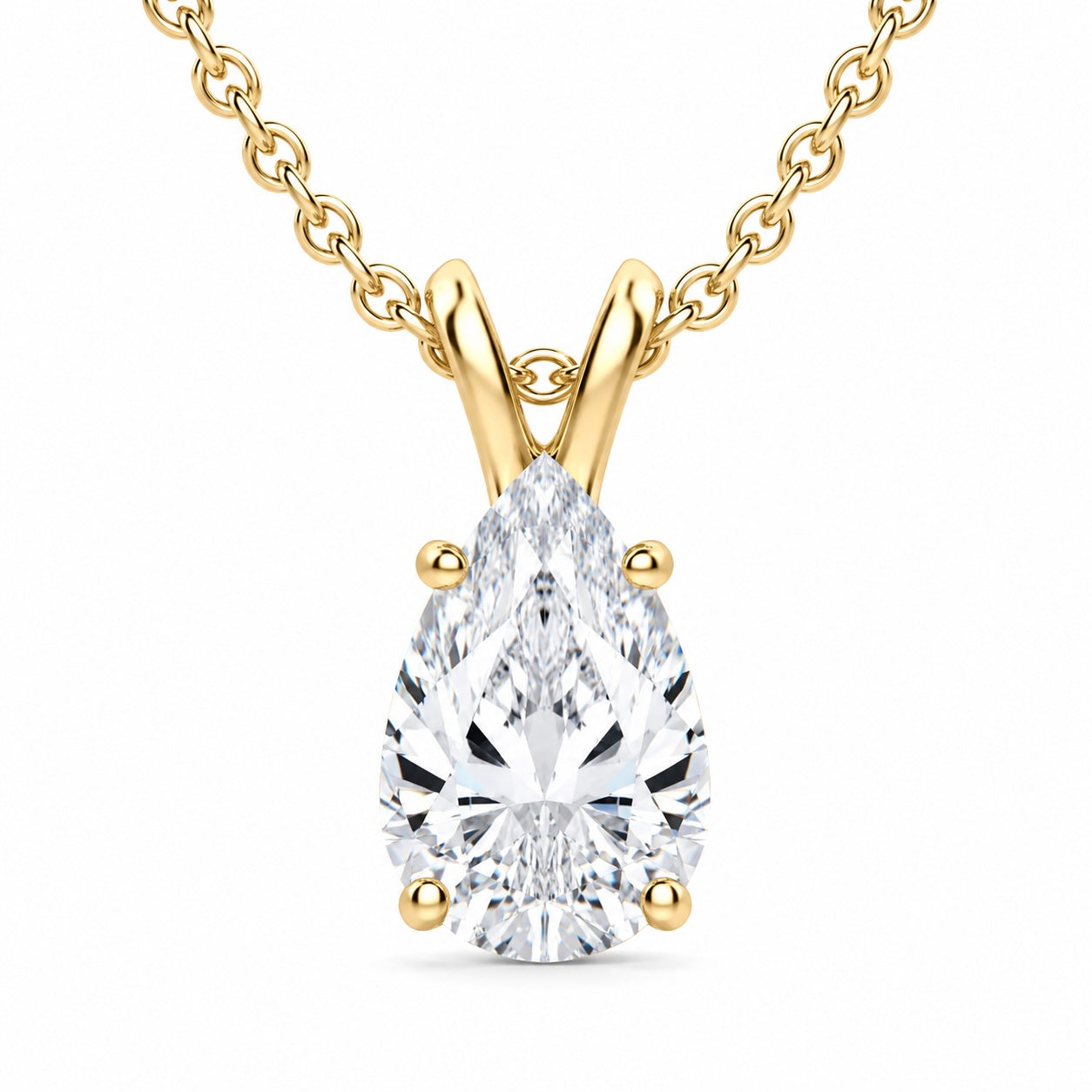 pear cut lab-grown diamond pendant in 14k yellow gold – 2.0 ct, e vs1, classic basket setting