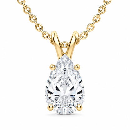Pear Cut Lab-Grown Diamond Pendant in 14K Yellow Gold – 2.0 CT, E VS1, Classic Basket Setting