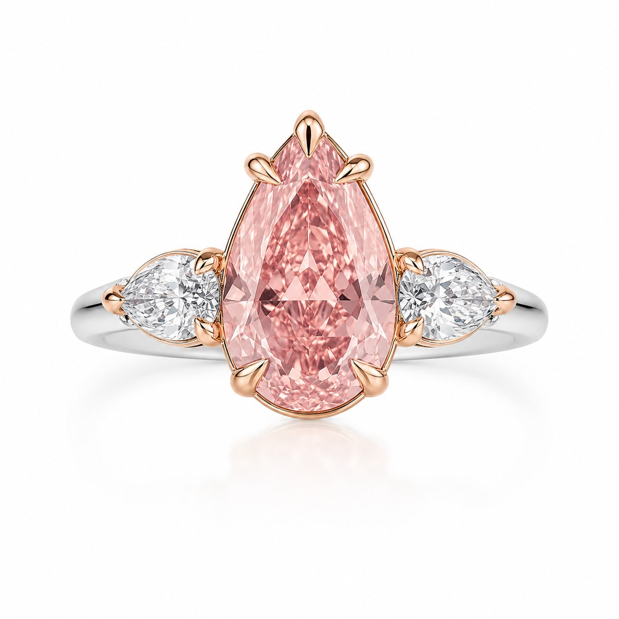 pink pear lab-grown diamond three-stone ring in 14k white gold – 2.0 ct total, igi certified