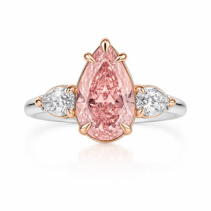 Pink Pear Lab-Grown Diamond Three-Stone Ring in 14K White Gold – 2.0 CT Total, IGI Certified