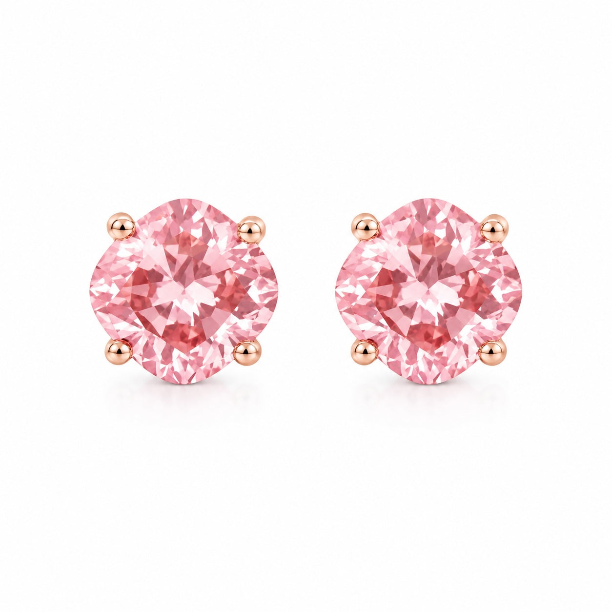 pink cushion-cut lab-grown diamond stud earrings in yellow gold • 1ct each vs1