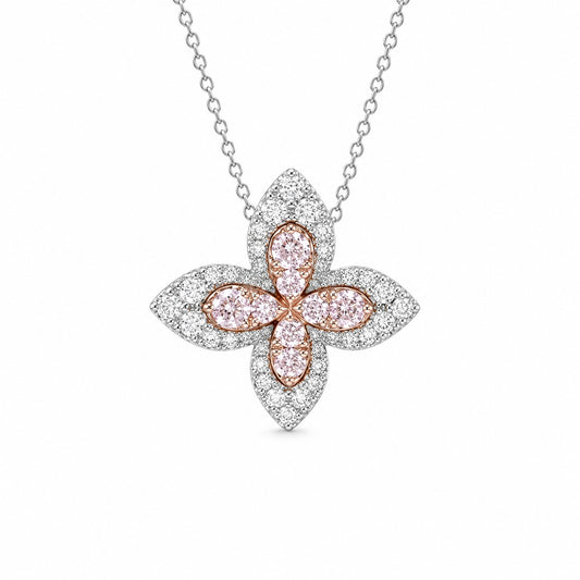 Butterfly Halo Lab-Grown Diamond Necklace • Fancy Pink & White Diamonds • IGI Certified • 18K White & Rose Gold