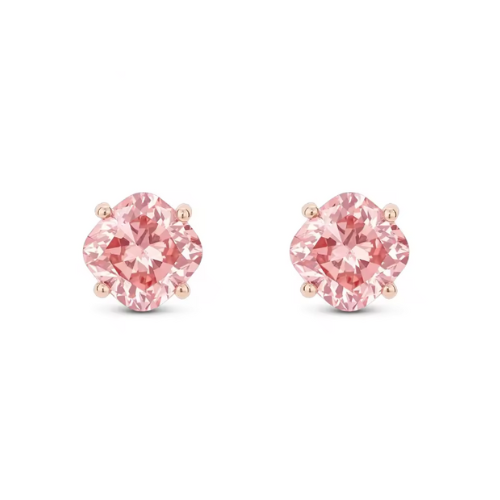 pink cushion-cut lab-grown diamond stud earrings in yellow gold • 1ct each vs1