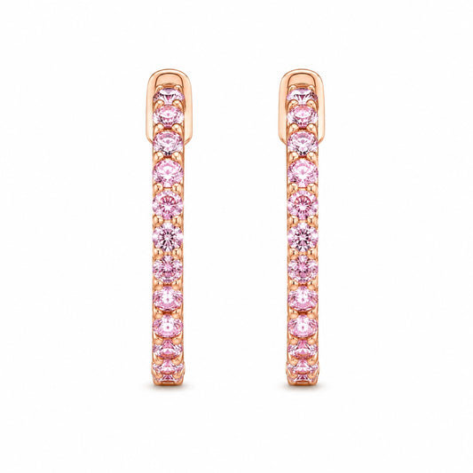 Pavé Fancy Pink Lab-Grown Diamond Hoop Earrings in 9K Rose Gold – 1.1 CT Total, VS Clarity