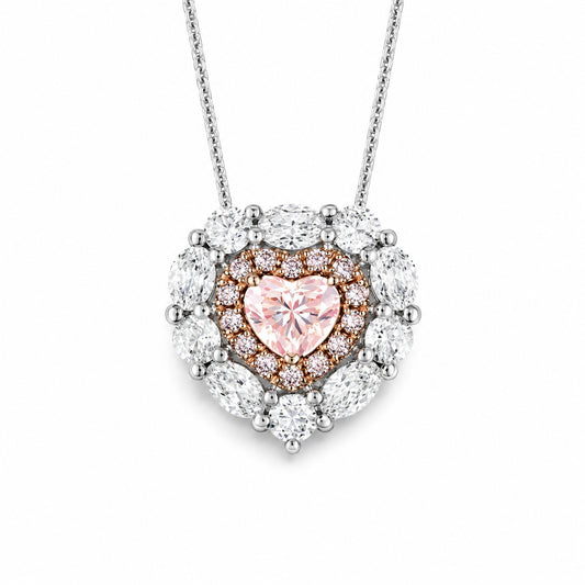 Fancy Pink Heart Lab-Grown Diamond Halo Necklace • 1.26ct Total • IGI Certified • 14K Rose & White Gold