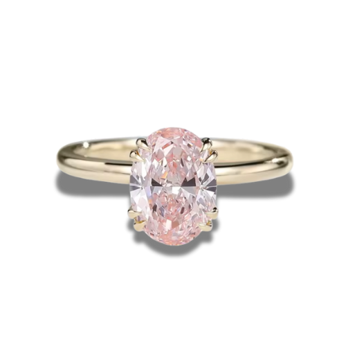 Pink Oval Cut Lab-Grown Diamond Solitaire Ring in 14K Yellow Gold – 1.5 CT, D/VS1