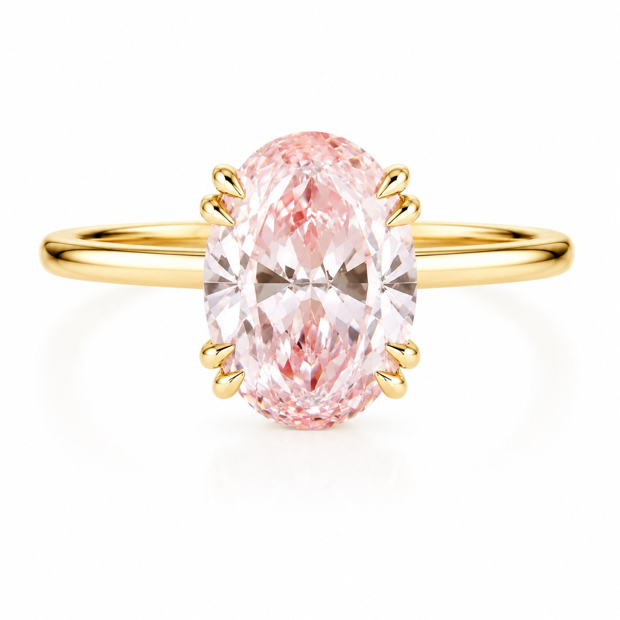 pink oval cut lab-grown diamond solitaire ring in 14k yellow gold – 1.5 ct, d/vs1