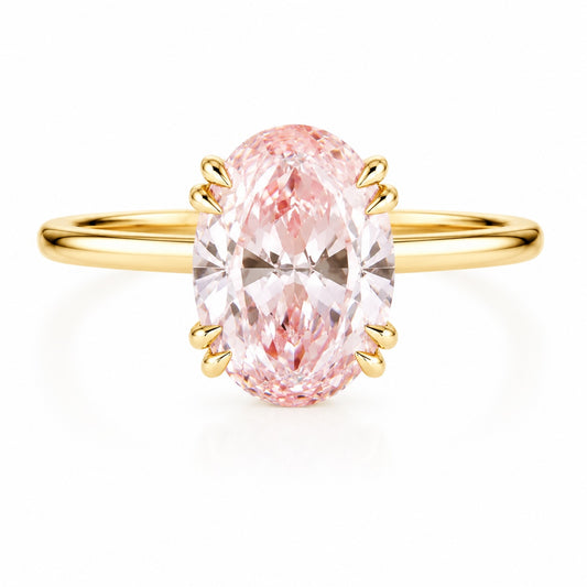 Pink Oval Cut Lab-Grown Diamond Solitaire Ring in 14K Yellow Gold – 1.5 CT, D/VS1
