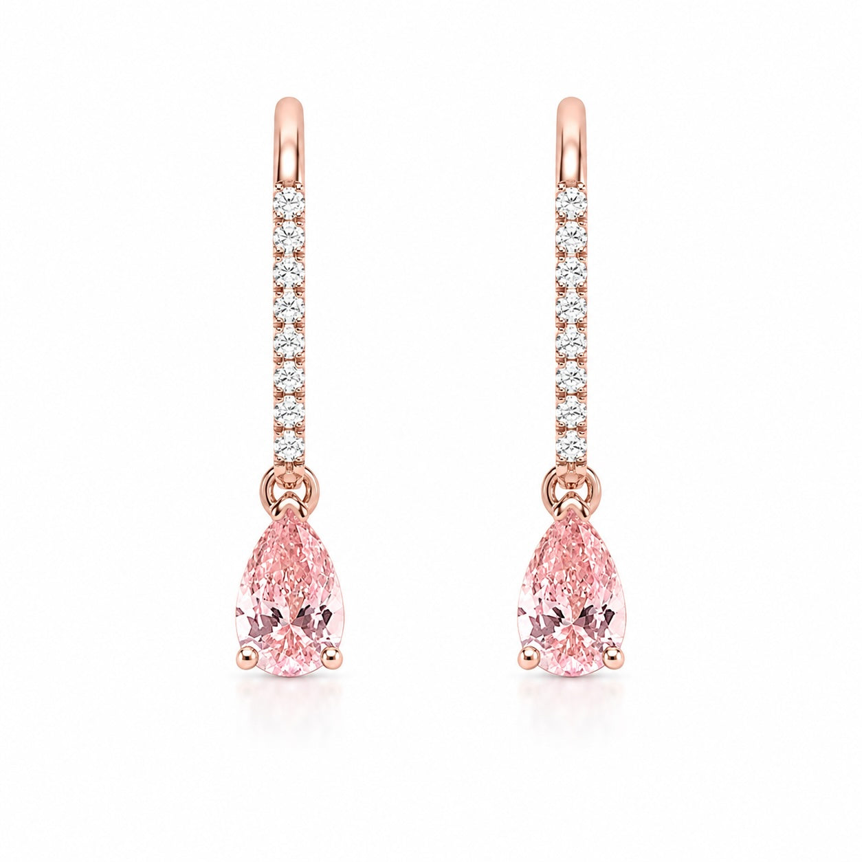 pink pear-cut lab-grown diamond earrings with round accents • 1.24ct total • e color vs1 • 14k rose gold
