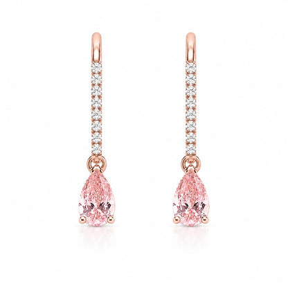 Pink Pear-Cut Lab-Grown Diamond Earrings with Round Accents • 1.24ct Total • E Color VS1 • 14K Rose Gold