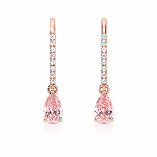Pink Pear-Cut Lab-Grown Diamond Earrings with Round Accents • 1.24ct Total • E Color VS1 • 14K Rose Gold