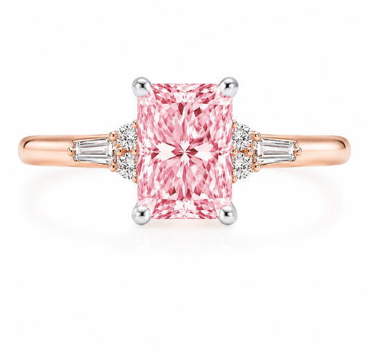 Pink Radiant Cut 1.5 Carat Lab-Grown Diamond Engagement Ring in 14K Rose Gold – IGI Certified