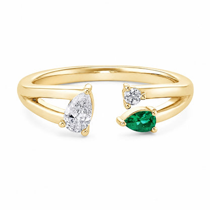 Drop-Shaped Three-Stone Lab-Grown Diamond Ring in 14K Yellow Gold – 0.5 CT Total