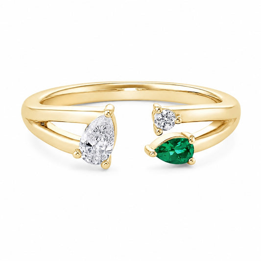 Drop-Shaped Three-Stone Lab-Grown Diamond Ring in 14K Yellow Gold – 0.5 CT Total