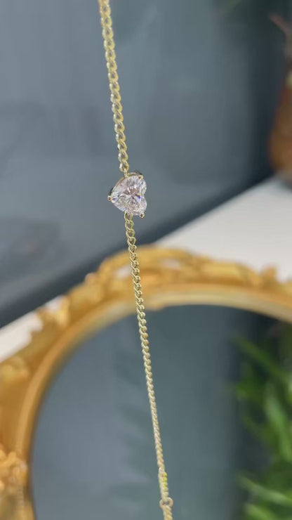 Heart-Shaped Lab-Grown Diamond Cuban Link Bracelet • 1.00ct E Color VS1 • 18K Yellow Gold