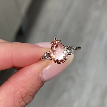Pink Pear Lab-Grown Diamond Three-Stone Ring in 14K White Gold – 2.0 CT Total, IGI Certified