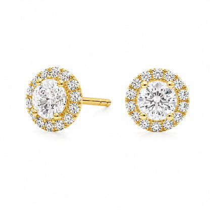 Round Lab-Grown Diamond Halo Stud Earrings in 9K Yellow Gold – 1.0–2.0 CT Total