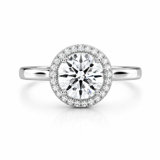 Round Lab-Grown Diamond Halo Engagement Ring • 1–3ct D Color VVS2 • 14K White Gold