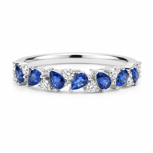 Half Eternity Sapphire & Diamond Ring in 14K Gold (White or Yellow) – Vintage-Inspired Olivetta Wedding Band