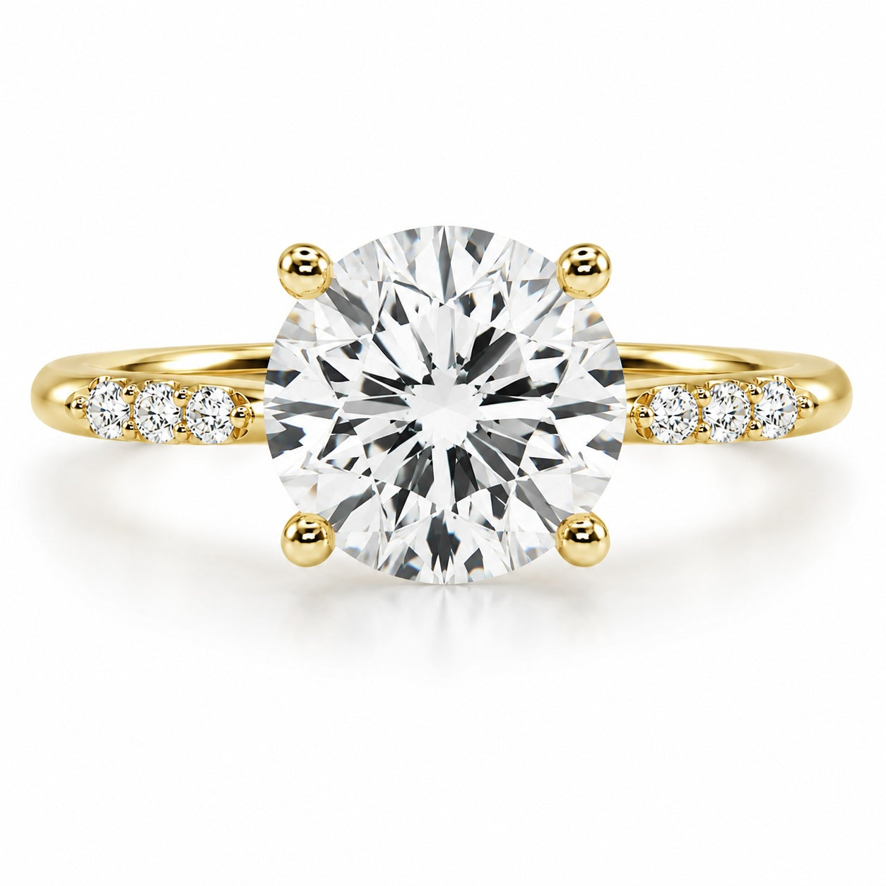 1.0–3.0ct round lab-grown diamond engagement ring in 14k yellow gold with diamond band– igi certified brilliant cut