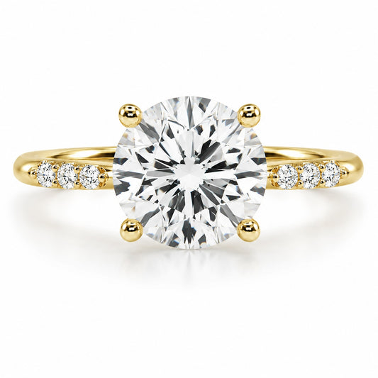 1.0–3.0ct Round Lab-Grown Diamond Engagement Ring in 14K Yellow Gold with Diamond Band– IGI Certified Brilliant Cut