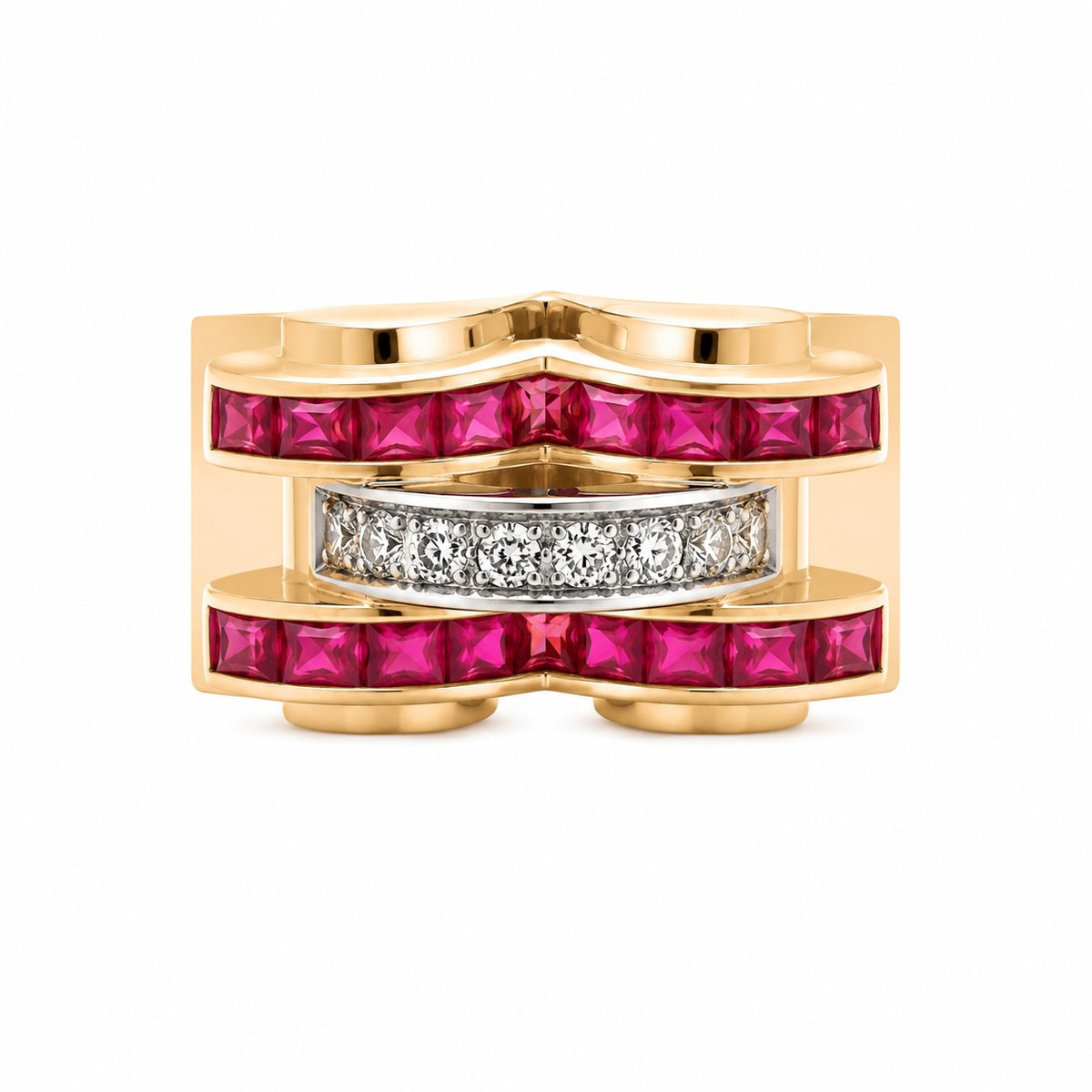 vintage-inspired ruby & diamond tank ring – 18k yellow gold