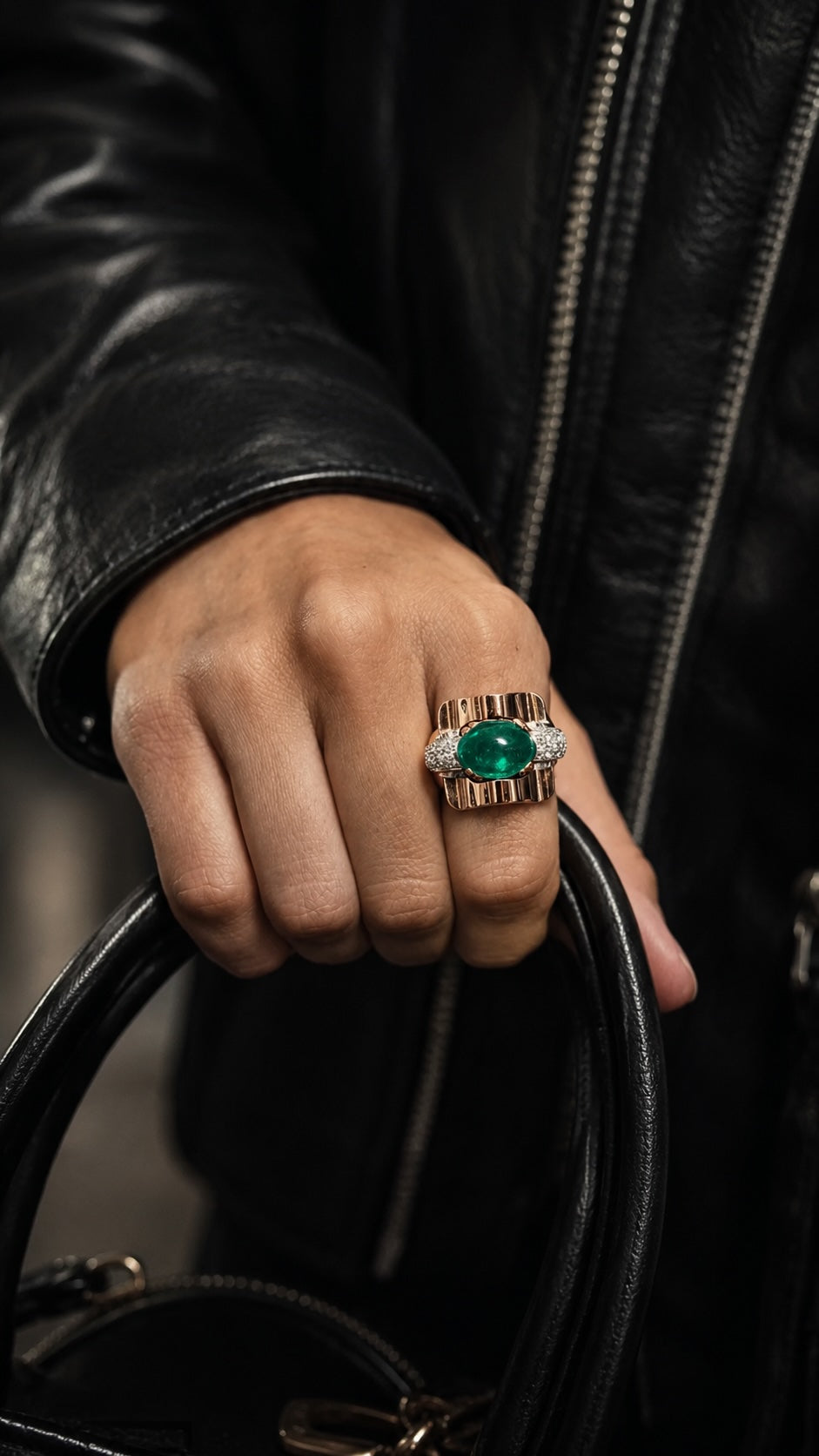 emerald tank ring – 5ct lab emerald & diamonds in 18k gold and platinum