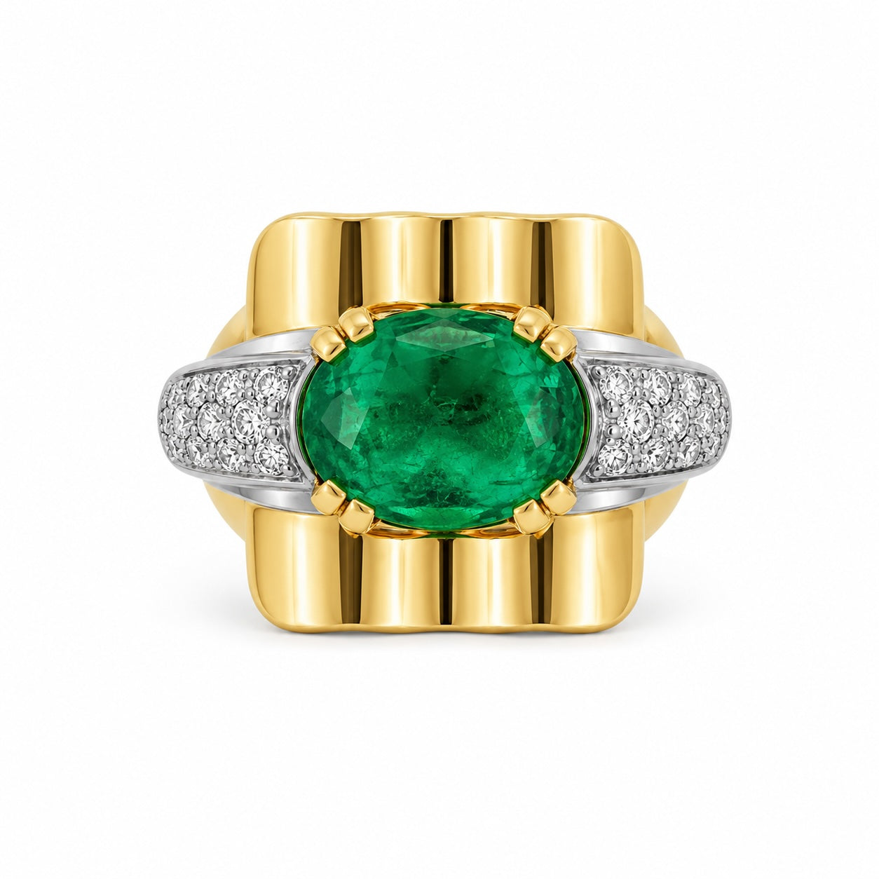 emerald tank ring – 5ct lab emerald & diamonds in 18k gold and platinum