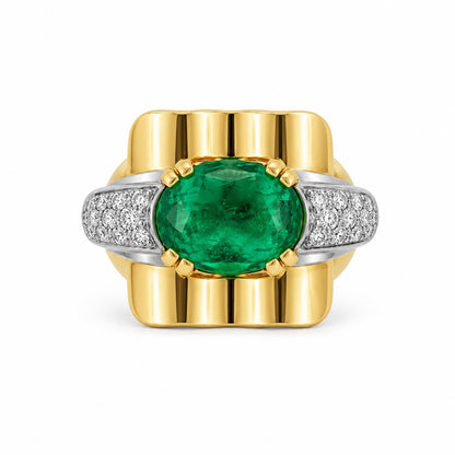 Emerald Tank Ring – 5ct Lab Emerald & Diamonds in 18K Gold and Platinum
