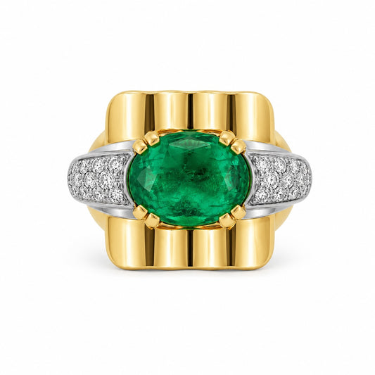 Emerald Tank Ring – 5ct Lab Emerald & Diamonds in 18K Gold and Platinum