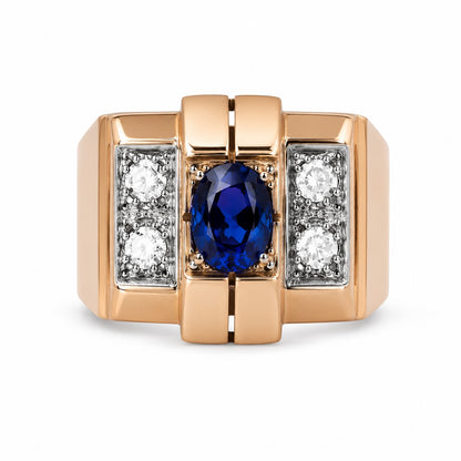 Sapphire Legacy Tank Ring – 1ct Lab Sapphire & Diamonds in 18K Rose Gold