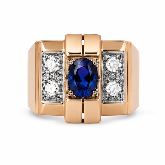 Sapphire Legacy Tank Ring – 1ct Lab Sapphire & Diamonds in 18K Rose Gold