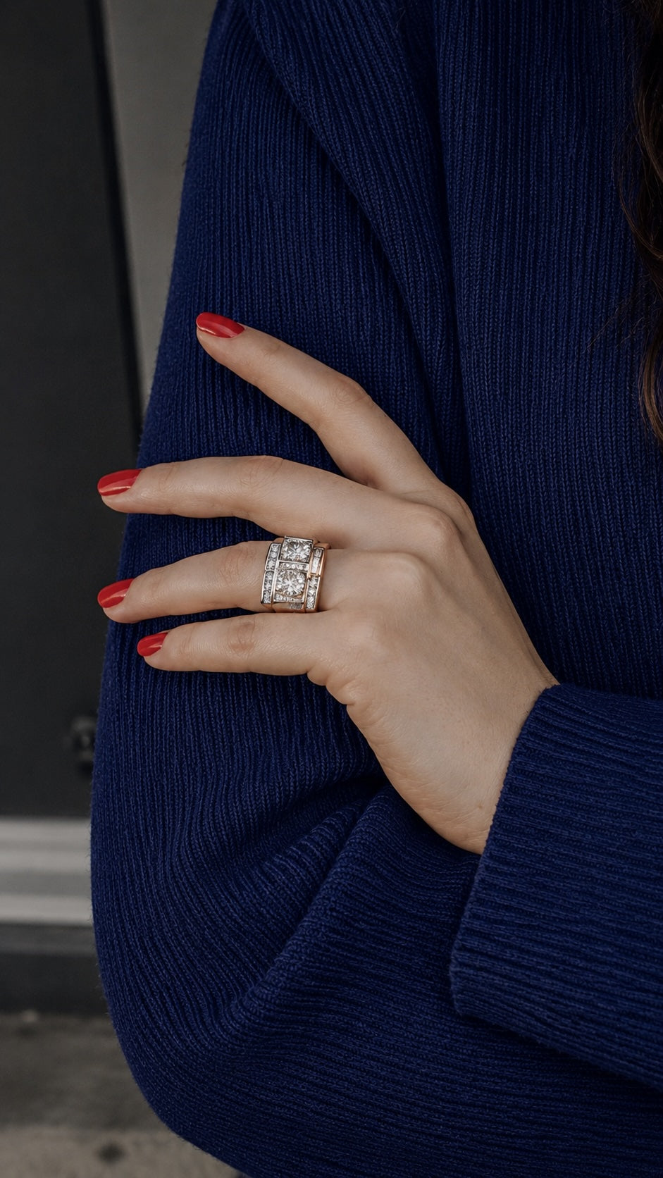 diamond royale tank ring – 3.17ct lab diamonds in 18k rose gold & pt950 platinum