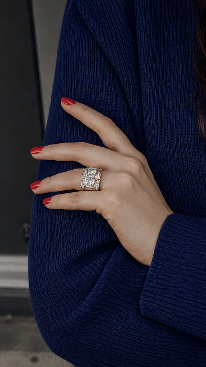Diamond Royale Tank Ring – 3.17ct Lab Diamonds in 18K Rose Gold & PT950 Platinum