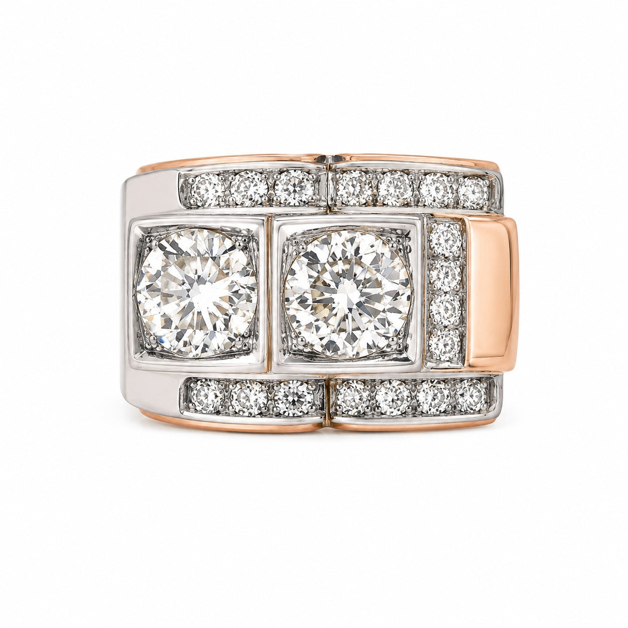 diamond royale tank ring – 3.17ct lab diamonds in 18k rose gold & pt950 platinum