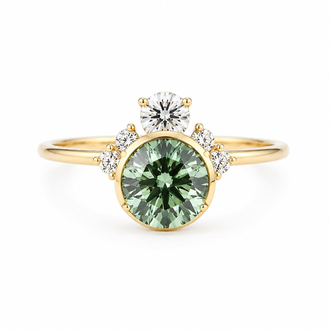 vintage green round lab-grown diamond engagement ring • 1.00ct • 14k yellow gold with diamond accents