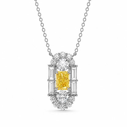 Fancy Yellow Radiant Cut Lab-Grown Diamond Halo Necklace in 14K White Gold – 0.5 CT Center Stone