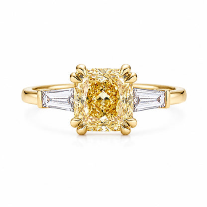 Three-Stone Yellow Cushion Cut Lab-Grown Diamond Ring in 14K Yellow Gold – 2.0 CT Center Stone