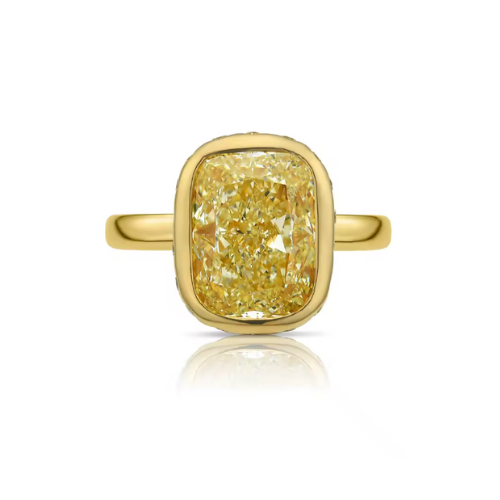 bezel-set cushion cut yellow lab-grown diamond ring in 14k yellow gold – 1 or 2 carats statement ring