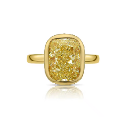 Bezel-Set Cushion Cut Yellow Lab-Grown Diamond Ring in 14K Yellow Gold – 1 or 2 Carats Statement Ring