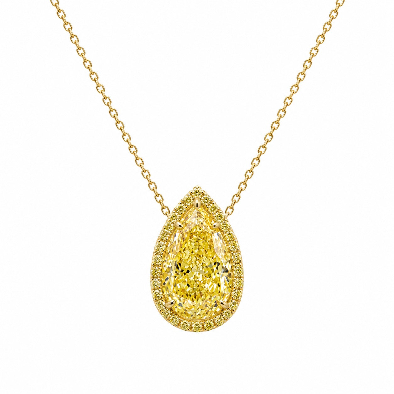 fancy light yellow pear-cut lab-grown diamond halo pendant • 3–4ct vs1 • 14k yellow gold