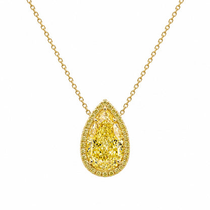 Fancy Light Yellow Pear-Cut Lab-Grown Diamond Halo Pendant • 3–4ct VS1 • 14K Yellow Gold