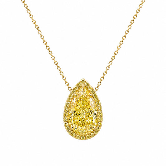 Fancy Light Yellow Pear-Cut Lab-Grown Diamond Halo Pendant • 3–4ct VS1 • 14K Yellow Gold